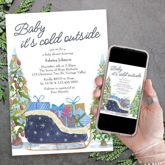 Baby is Koud Buiten  Sleigh Baby shower Kaart
