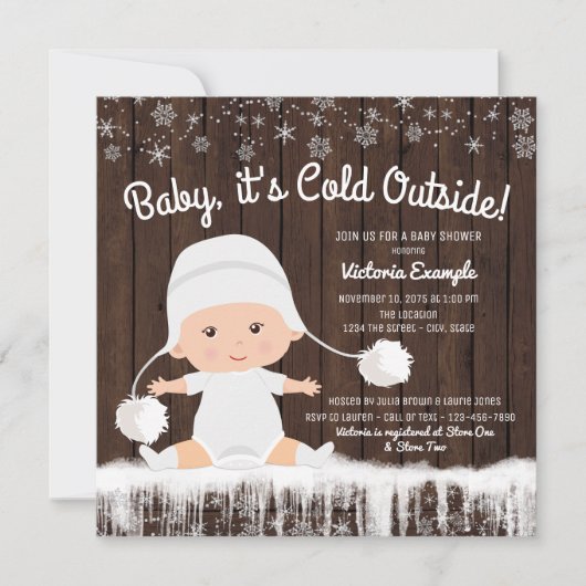 Baby is koud buiten sneeuw Baby shower uitnodiging (Voorkant)