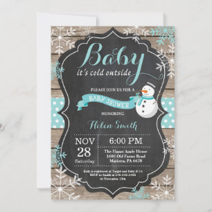 Baby is Koud Buiten Snowman Aqua Baby shower Kaart