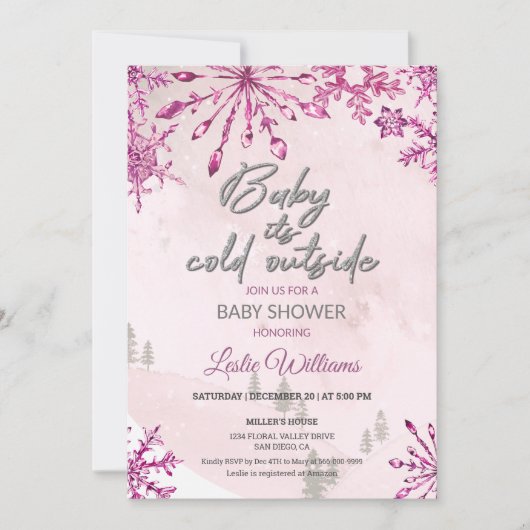 Baby is koud buiten Winter Pink Baby Girl Shower Kaart (Voorkant)