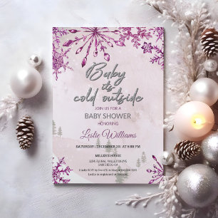 Baby is koud buiten Winter Pink Baby Girl Shower Kaart