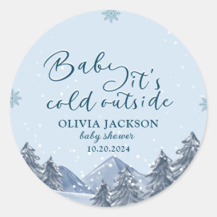 Baby is koud buiten winterse sneeuwvlok baby showe ronde sticker