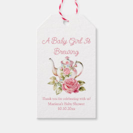 baby is op komst roze bloemen theepot baby shower cadeaulabel