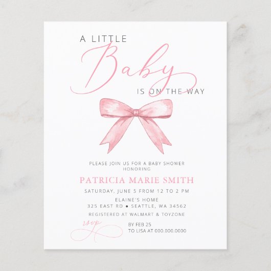 Baby is op weg naar Pink Bow Girl Baby shower (Voorkant)