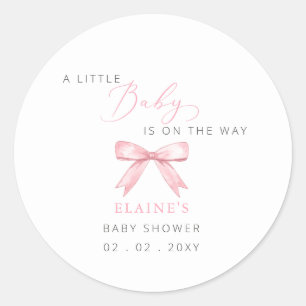 Baby is op weg naar Pink Bow Girl Baby shower Ronde Sticker