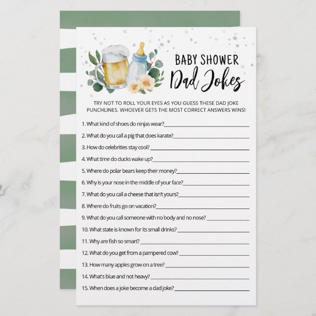 Baby is pap Jokes Baby shower feest Game (Voorkant / Achterkant)