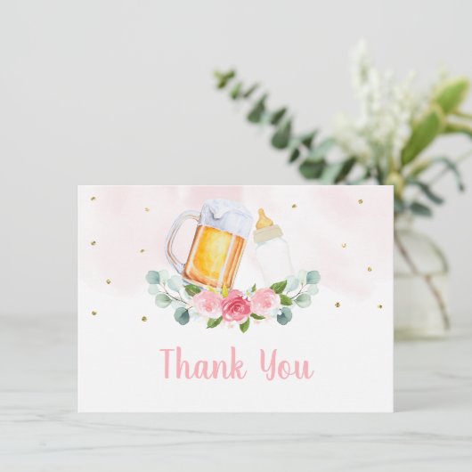 Baby is roze bietenroze dank u bedankkaart (Staand voorkant)