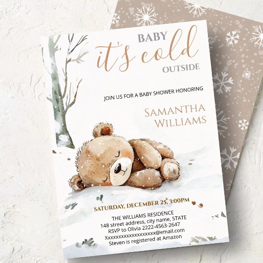 Baby It’s Cold Outside bear Baby Shower Invitation Kaart