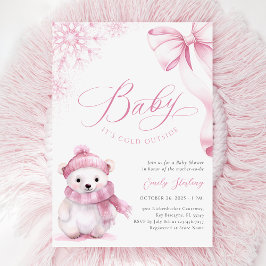 Baby It’s Cold Outside Pink Bear Baby Shower Kaart