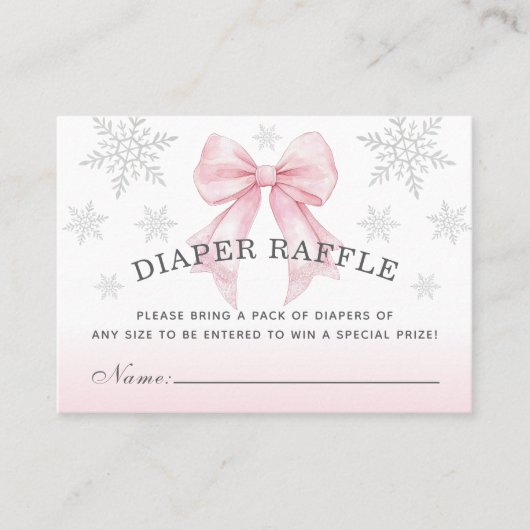 Baby It’s Cold Outside Pink Bow Diaper Raffle Visitekaartje (Voorkant)
