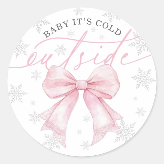Baby It’s Cold Outside Pink Bow Winter Baby Ronde Sticker (Voorkant)