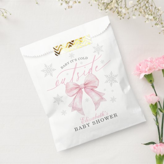 Baby It’s Cold Outside Pink Bow Winter Baby Shower Bedankzakje (Gezegeld)