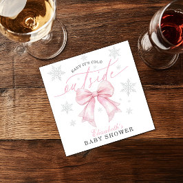 Baby It’s Cold Outside Pink Bow Winter Baby Shower Servet
