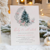 Baby it’s Cold Outside Pink Winter Baby Shower Kaart