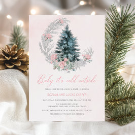 Baby it’s Cold Outside Pink Winter Baby Shower Kaart