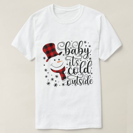 Baby It’s Cold Outside Plaid Snowman Design T-shirt (Design voorkant)