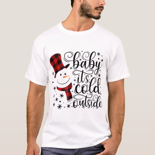 Baby It’s Cold Outside Plaid Snowman Design T-shirt (Voorkant)