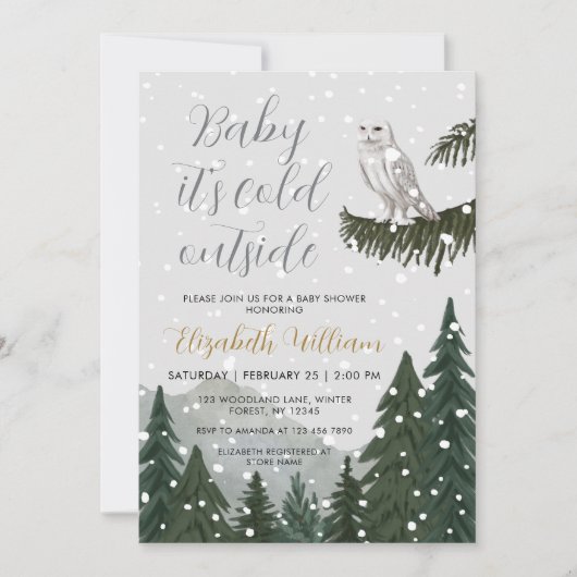 Baby It’s Cold Outside Snowy Owl Baby Shower Kaart (Voorkant)