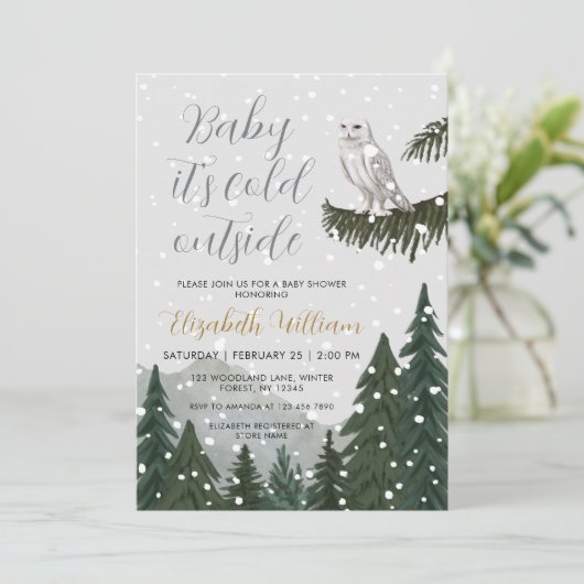 Baby It’s Cold Outside Snowy Owl Baby Shower Kaart (Staand voorkant)