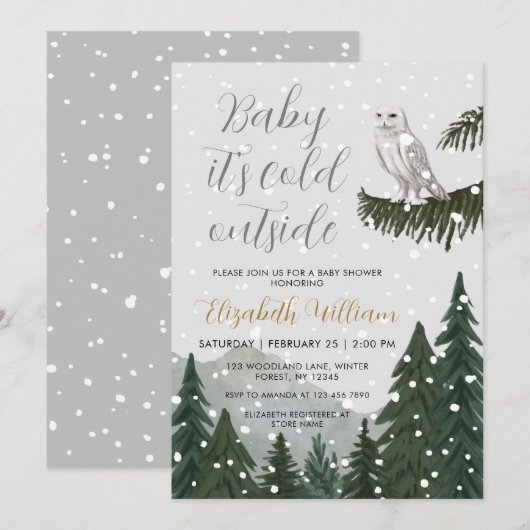 Baby It’s Cold Outside Snowy Owl Baby Shower Kaart (Voorkant / Achterkant)