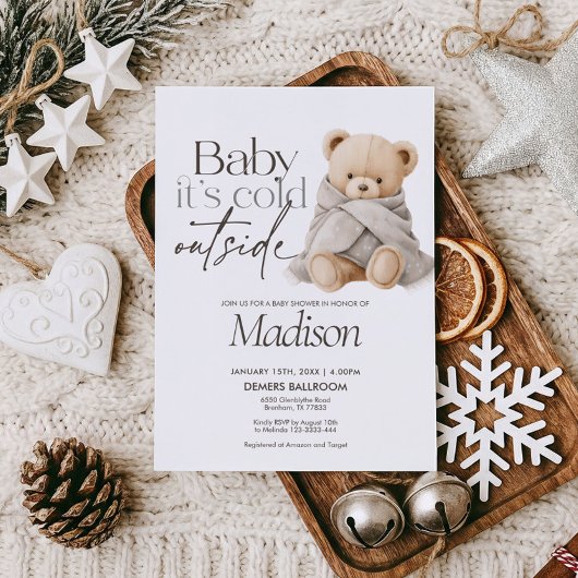 Baby It’s Cold Outside Teddy Bear Baby Shower Kaart