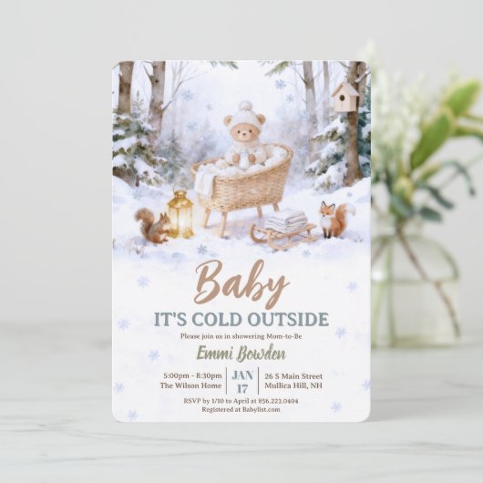Baby It’s Cold Outside Winter Woodland Baby Shower Kaart (Staand voorkant)