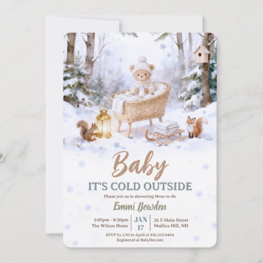 Baby It’s Cold Outside Winter Woodland Baby Shower Kaart (Voorkant)