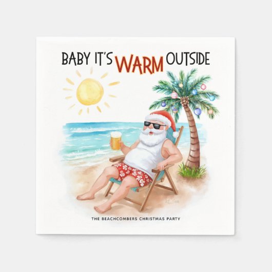 Baby It’s Warm Outside Tropical Christmas Santa Servet (Voorkant)