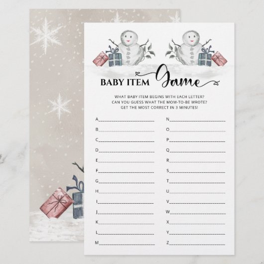 Baby Item Spel Sneeuwman Baby shower (Voorkant / Achterkant)