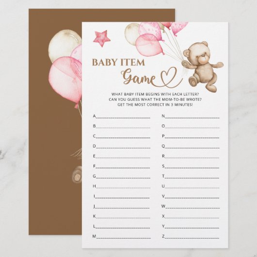 Baby Item Spel Teddy Bear Baby shower (Voorkant / Achterkant)
