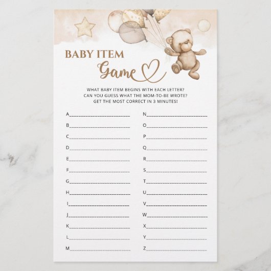 Baby Item Spel Teddy Bear Baby shower (Voorkant)