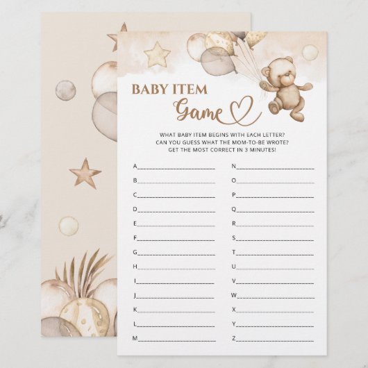 Baby Item Spel Teddy Bear Baby shower (Voorkant / Achterkant)