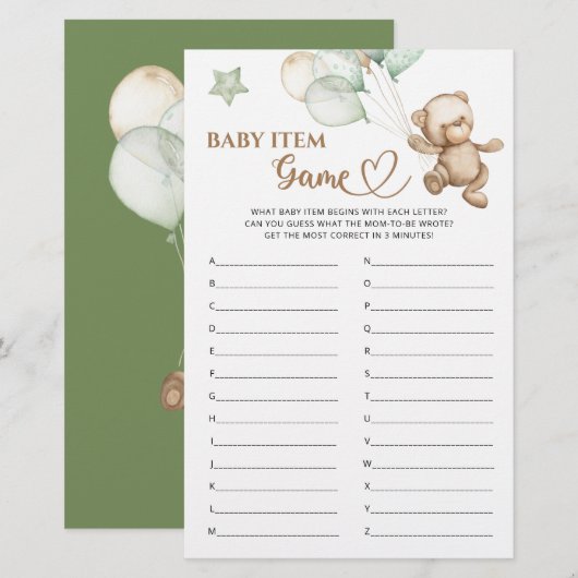Baby Item Spel Teddy Bear Baby shower (Voorkant / Achterkant)