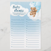 Baby Items alfabet blauw Beer Baby shower spel Flyer (Voorkant)