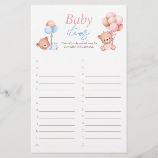 Baby Items Jongen Meisje Twins Baby shower Spel Flyer (Voorkant)