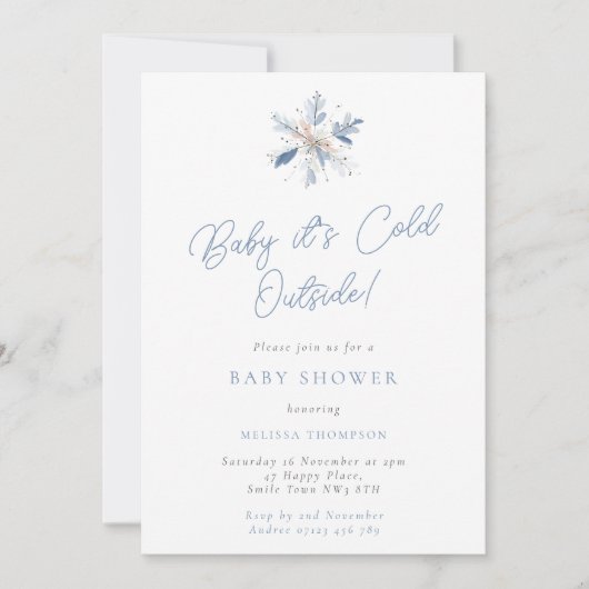 Baby It's Cold Blue & White Snowflake Baby Shower Kaart (Voorkant)
