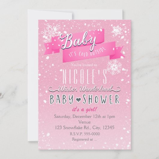 BABY IT'S COLD BUITEN ROZE Baby shower UITNODIGING (Voorkant)