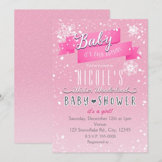 BABY IT'S COLD BUITEN ROZE Baby shower UITNODIGING (Voorkant / Achterkant)