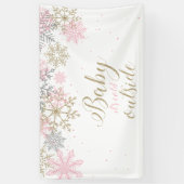 Baby It's Cold Buiten roze goud glitter sneeuwvlok Spandoek (Verticaal)