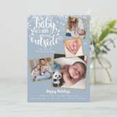 Baby It's Cold Outside 4 Foto Vakantie Jongen Gebo Aankondiging (Staand voorkant)