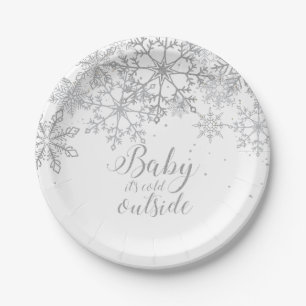 Baby it's Cold Outside Baby Showe Zilver Papieren Bordje