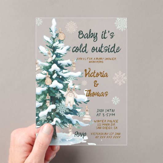 Baby It's Cold Outside Baby Shower Acryl Uitnodigingen (Insitu (Draagbaar))