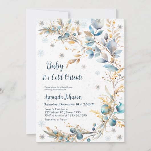 Baby It's Cold Outside Baby Shower Navy Gold Kaart (Voorkant)