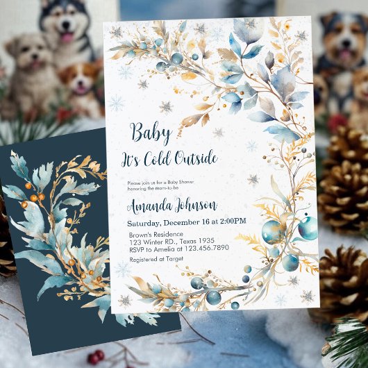 Baby It's Cold Outside Baby Shower Navy Gold Kaart