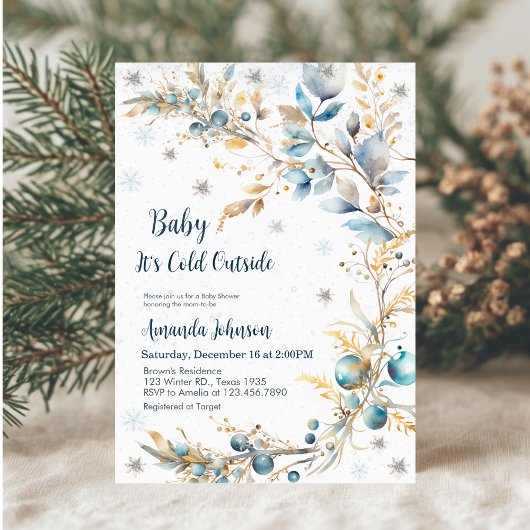 Baby It's Cold Outside Baby Shower Navy Gold Kaart