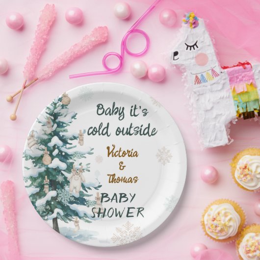 Baby It's Cold Outside Baby Shower Papieren Bordje (Feest)