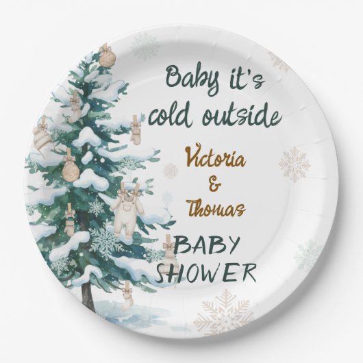 Baby It's Cold Outside Baby Shower Papieren Bordje (Voorkant)