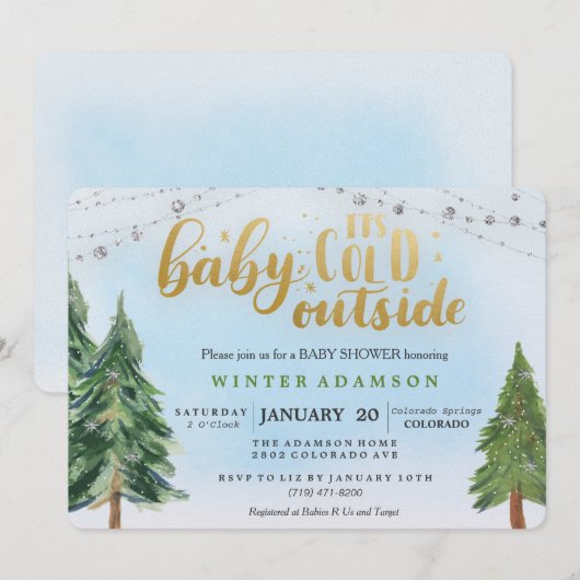 Baby It's Cold Outside Baby Shower Uitnodiging (Voorkant / Achterkant)
