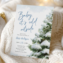 Baby It's Cold Outside Blauwe Baby Shower Uitnodig