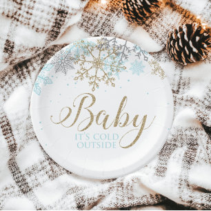 Baby It's Cold Outside Blauwe Sneeuwvlok Baby Show Papieren Bordje